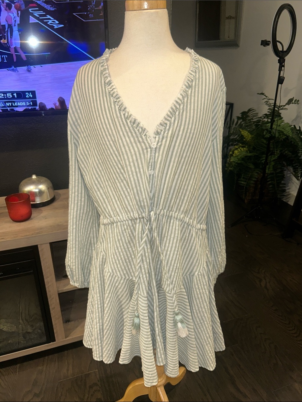 Aakaa White dress with Mint Ruffle Trim